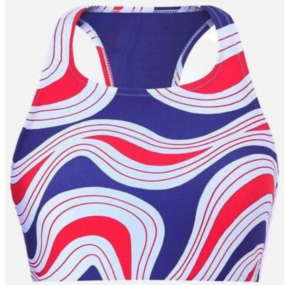 Tory Burch Printed High Neck Bikini Top Blue XS